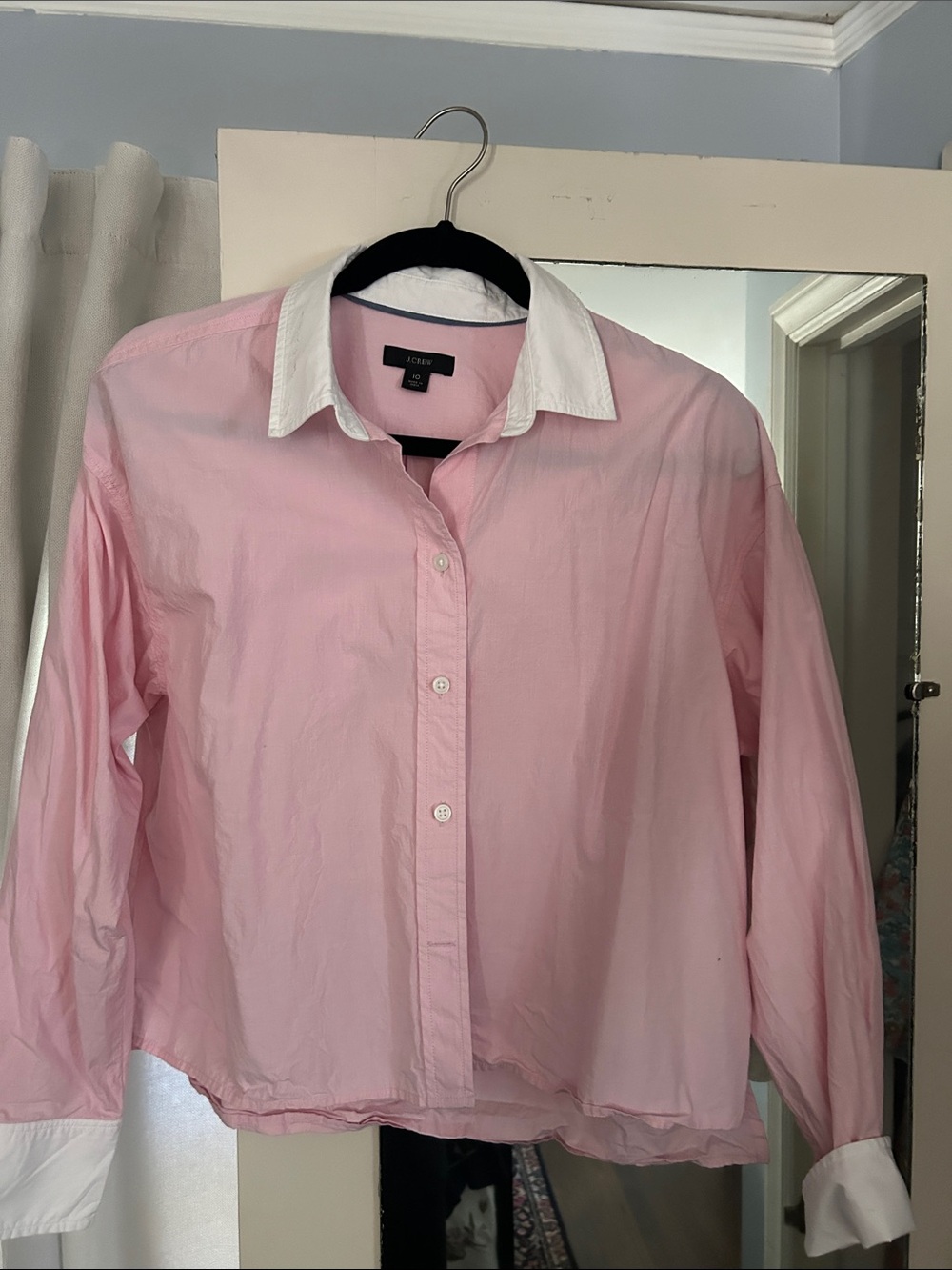 J. Crew (cropped!) Pink Button-Down Shirt with White Collar and Cuffs